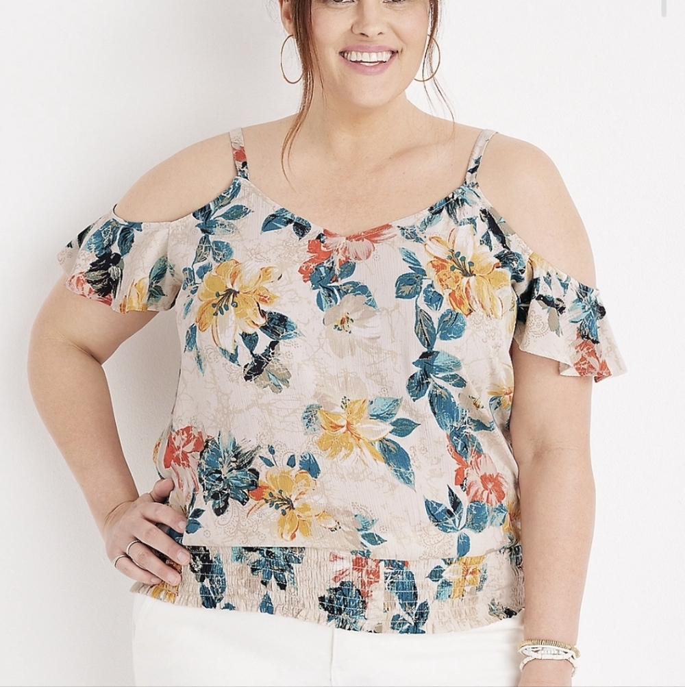 Maurices Floral Smocked Cold Shoulder Top 0X